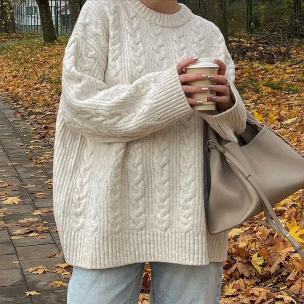 H&M Cream Cable-knit Oversized Sweater